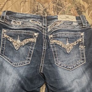 Miss Me Dark Blue Skinny Jeans with Embellished Pockets